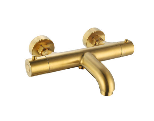 อุณหภูมิ Thermostaic ปรับระบายน้ําหรือน้ําอาบน้ํา Spout Mixer Brushed สีทองทอง ทองแดง ธารกรอง OEM รอบ คลาสสิก
