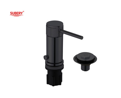 ทองแดงวงกลม Knurl Handle แมท ดํา Single Lever ห้องน้ํา Faucet