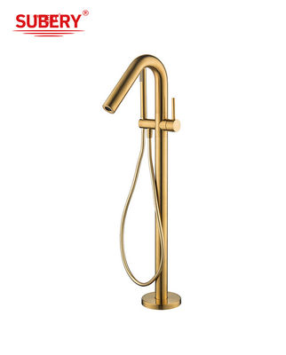โรสทองทองเหลือง ฟรียืนตู้อาบน้ํา Faucet OEM Single Lever พื้นติดตั้ง