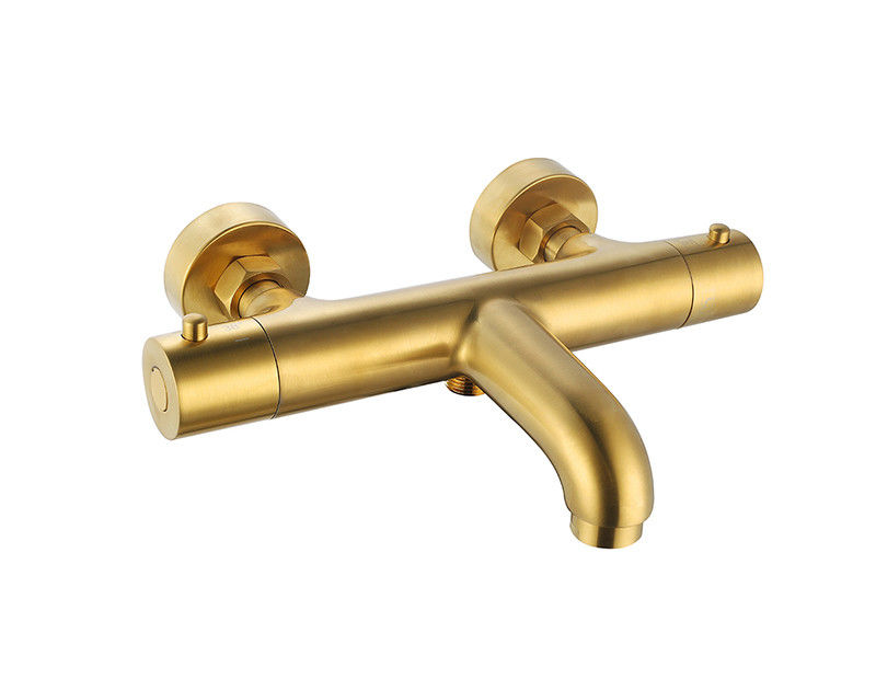อุณหภูมิ Thermostaic ปรับระบายน้ําหรือน้ําอาบน้ํา Spout Mixer Brushed สีทองทอง ทองแดง ธารกรอง OEM รอบ คลาสสิก