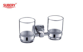 ทองแดง double tumbler holder ห้องน้ํากระจก คุณภาพสูง สีโครม OEM ทองแดงฐานสี่เหลี่ยมกับการออกแบบโค้ง